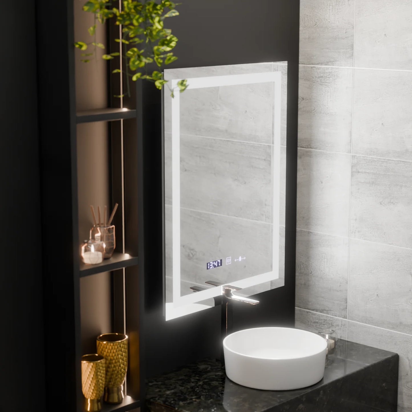 Oglinda LED Rectangulara, 75x90cm, Verite MotionGlow Marcello, Sistem Dezaburire, Ceas & Termometru, Dimabila