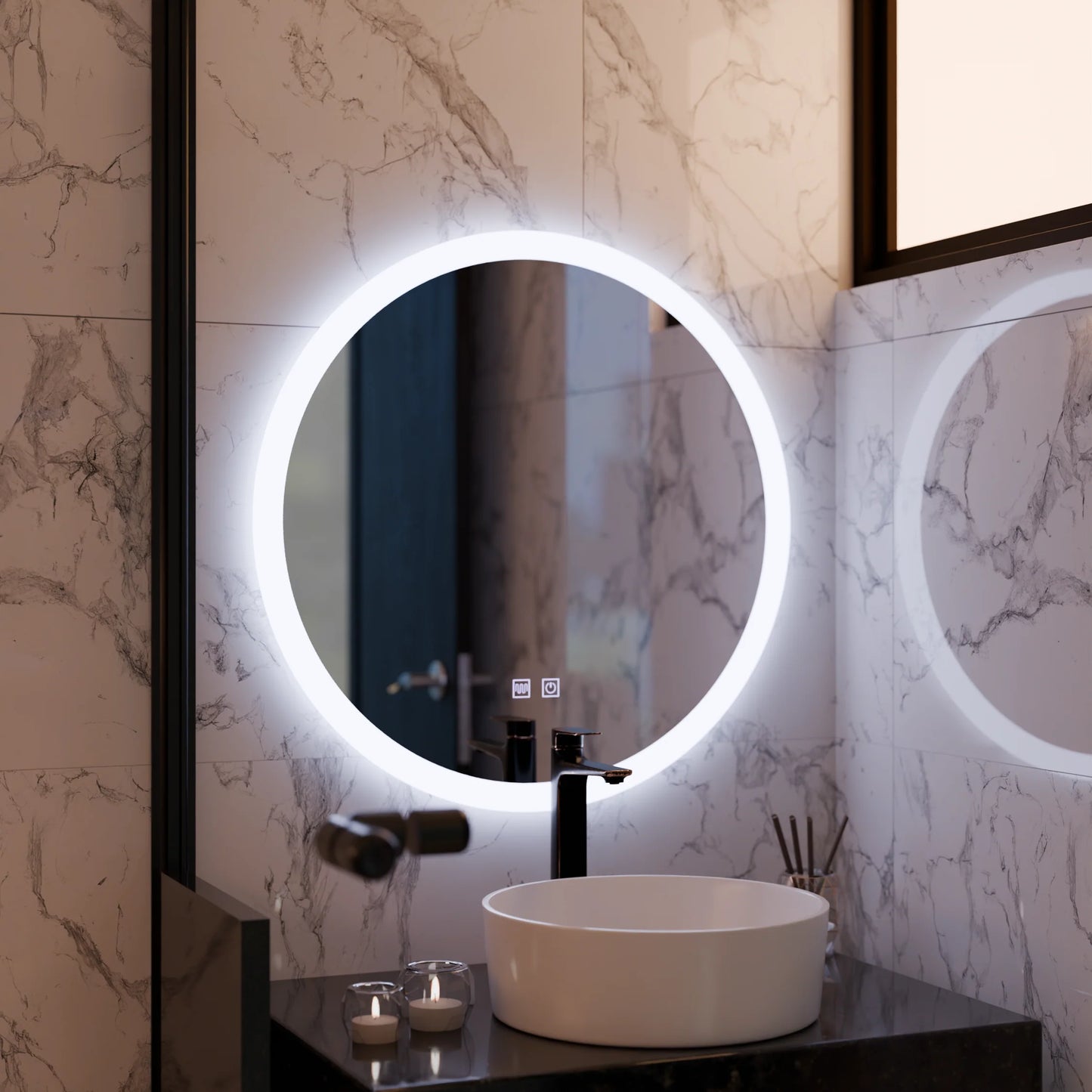 Oglinda LED Rotunda, 60cm, Noxia Touch, Sistem Dezaburire, Dimabila