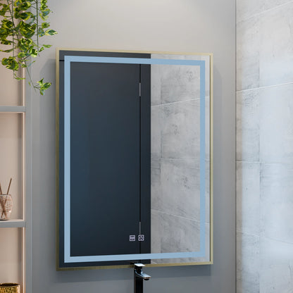 Oglinda LED Touch Kalahiri, 60x80 cm, functie Dezaburire, Rama Auriu Brushed, E10S/60X80