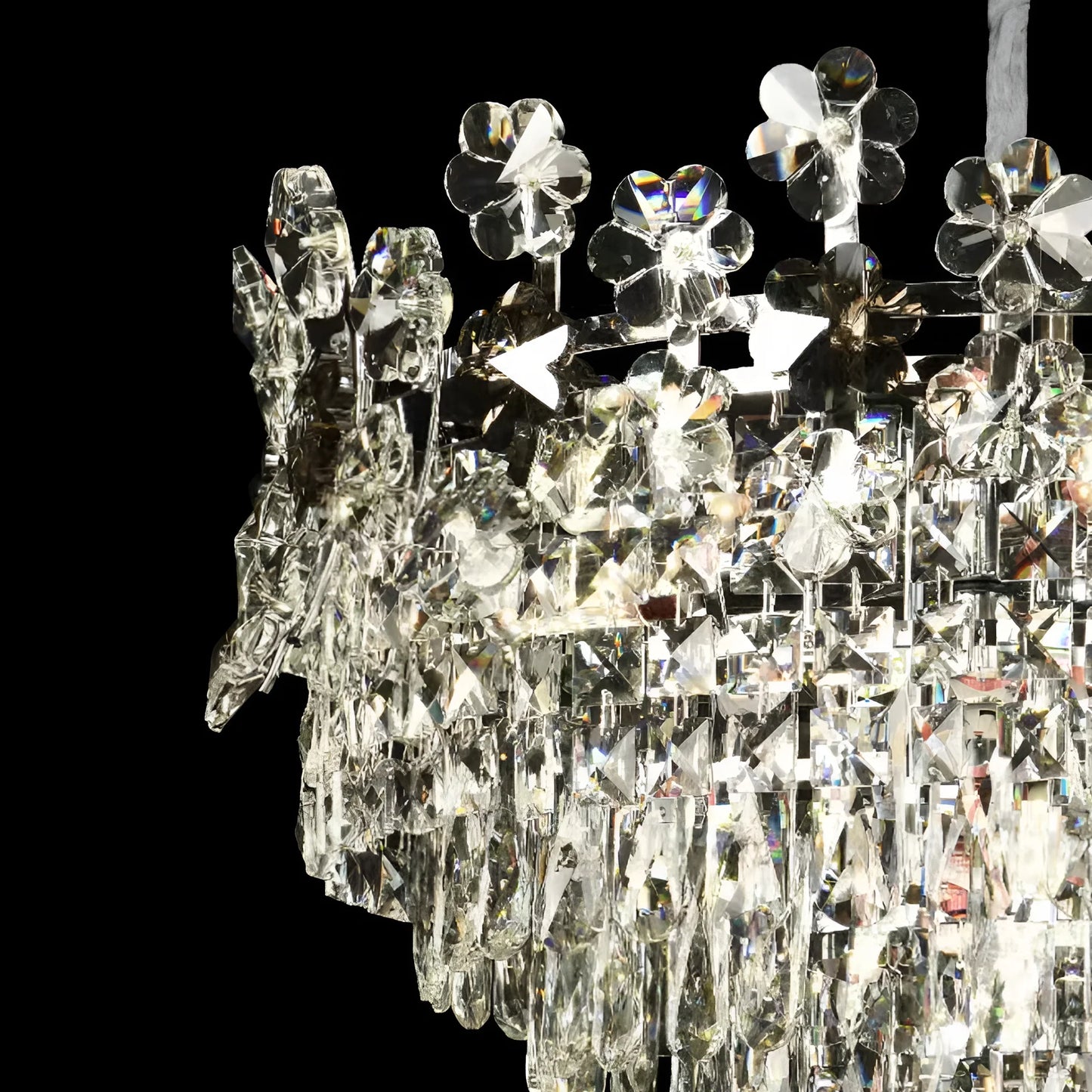 Candelabru Cristal CC6705/500CR 9x E14, Diametru 49cm, Crom Lucios, Inaltime Reglabila