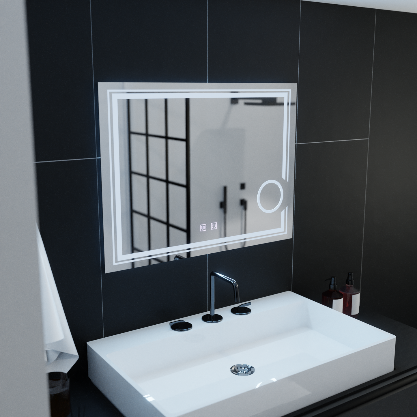 Oglinda LED Rectangulara, 80x60cm, CANTO Touch, Sistem Dezaburire, Dimabila