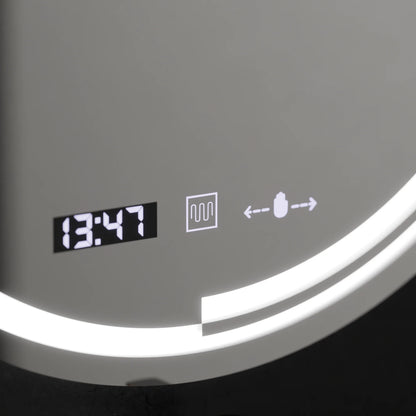 Oglinda LED Senzor MotionGlow Consuel Sistem Dezaburire Termometru si Ceas Rotunda Diametru 60 cm Lumina Rece/Calda/Neutra Dimabila Colectia Marcello Funghi