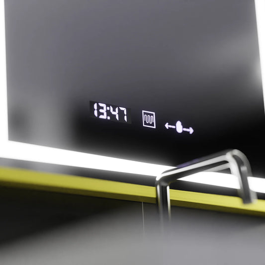 Oglinda LED Rectangulara 50x70 Verite Royale Gold Motion Glow Marcello, Sistem Dezaburire, Termometru & Ceas, Dimabila