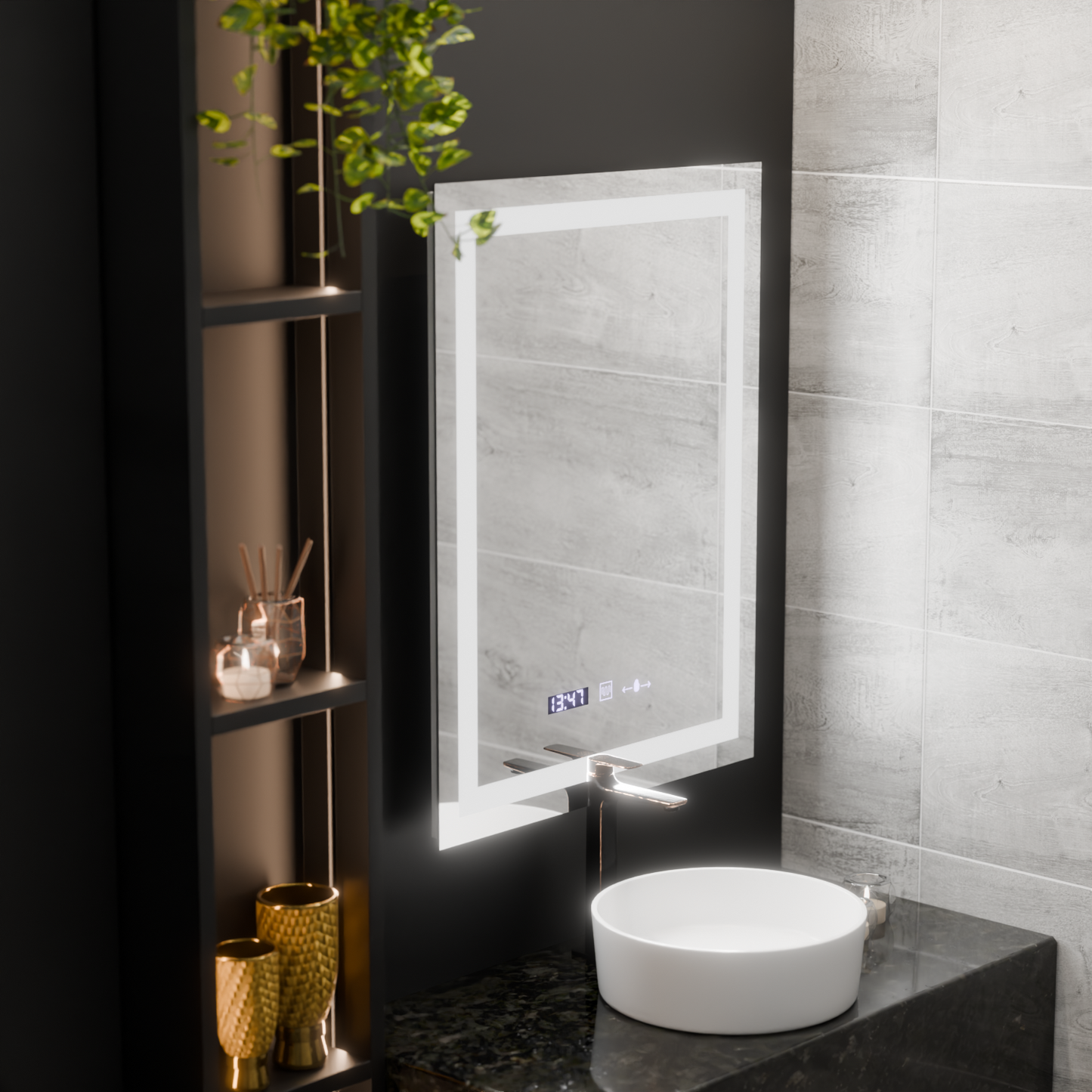 Oglinda LED Rectangulara, 75x90cm, Verite MotionGlow Marcello, Sistem Dezaburire, Ceas & Termometru, Dimabila – oglindă