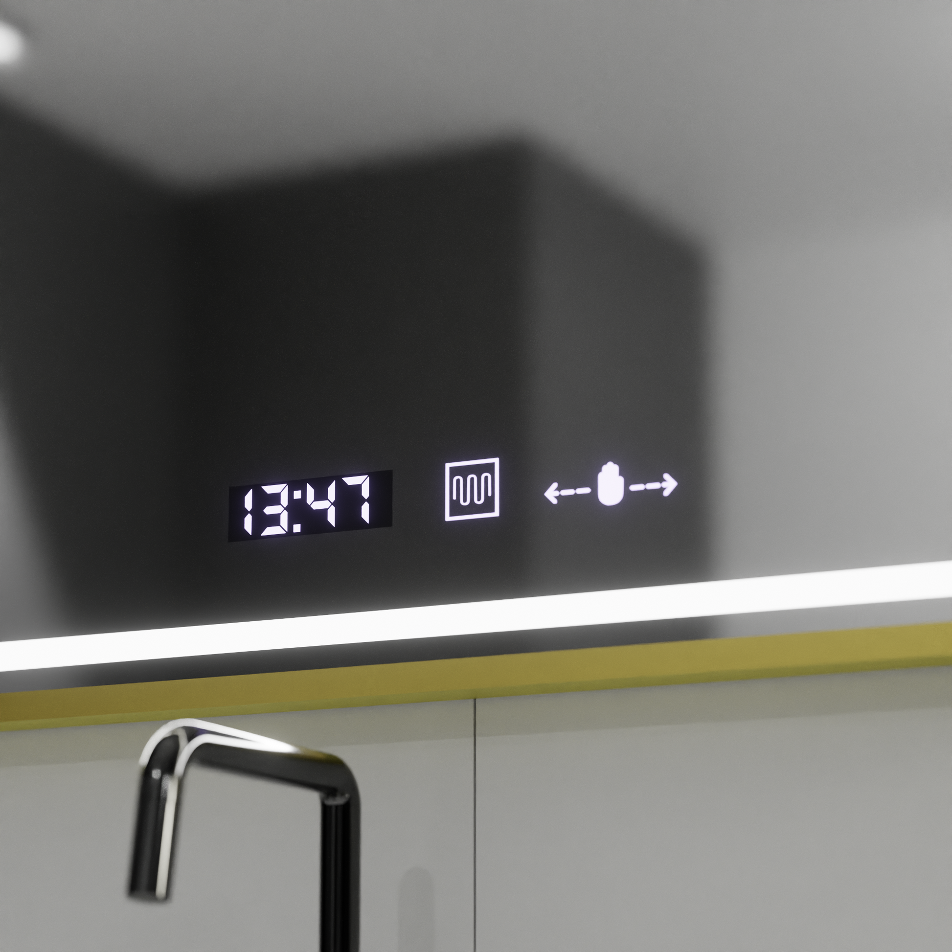 Oglinda LED Rectangulara, 80x60cm, Cristallo MotionGlow Marcello, Sistem Dezaburire, Ceas & Termometru, Dimabila