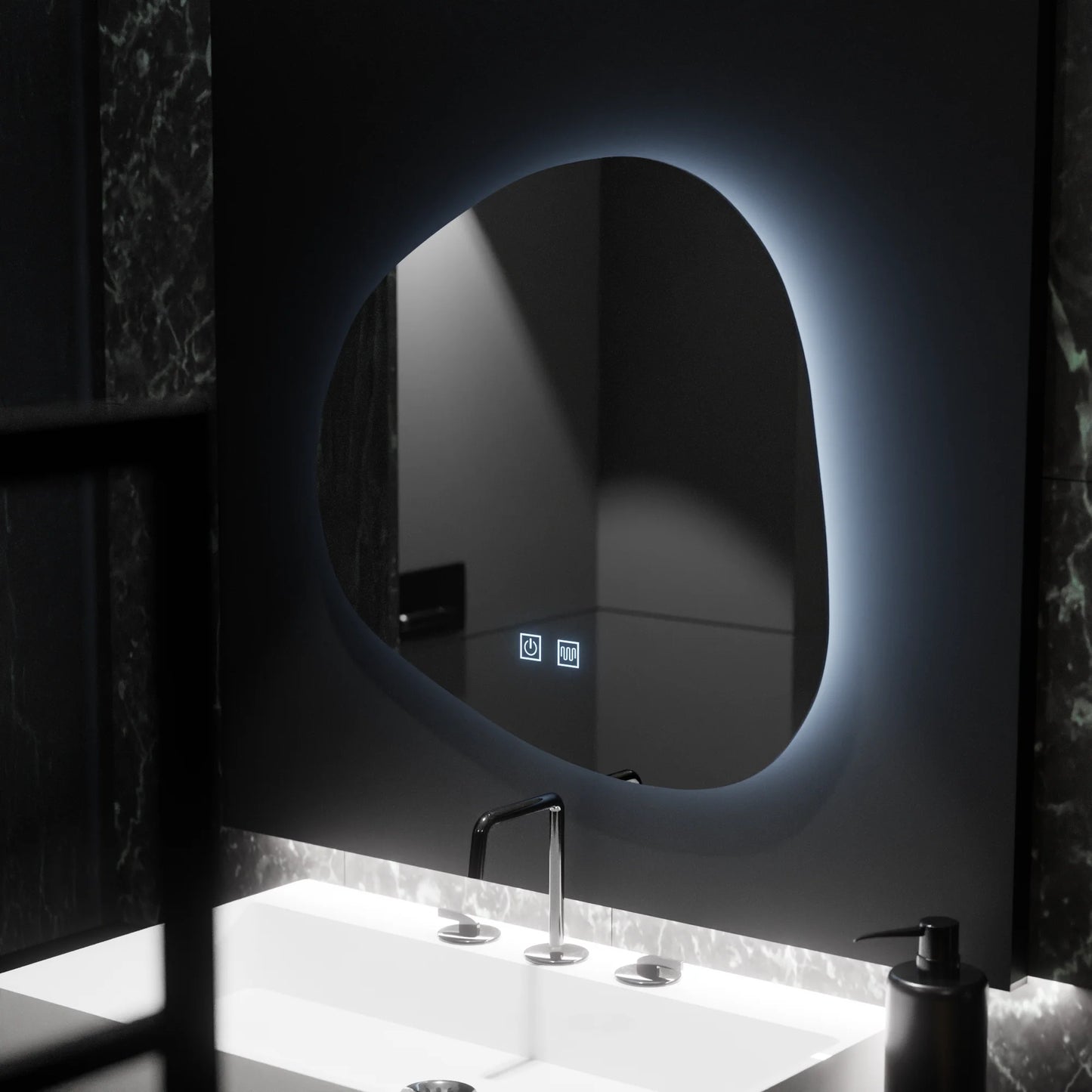 Oglinda LED Organica 60x60cm, Duna Touch, Sistem Dezaburire, Dimabila