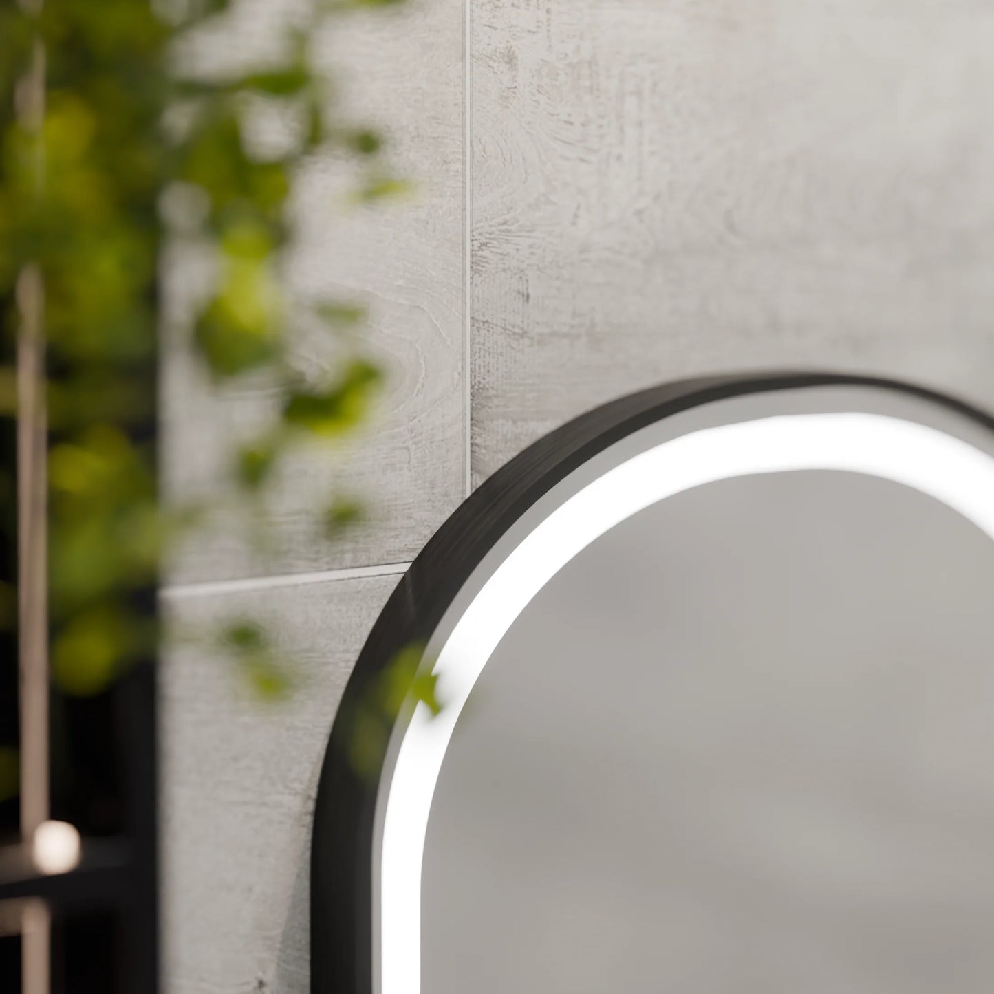 Oglinda LED Touch Helmut, Sistem Dezaburire, Ceas si Temperatura 45x90 cm, Rama Negru, Brushed Marcello Funghi