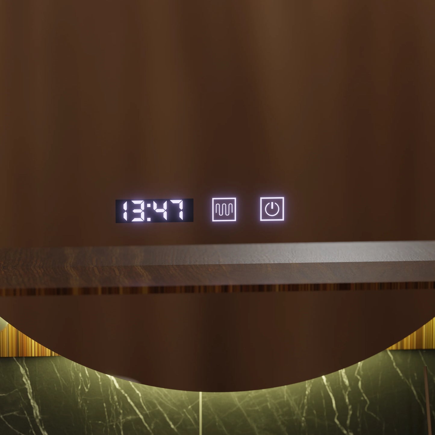 Oglinda LED Touch Alfred Sistem Dezaburire, Ceas si Temperatura 60x60 cm Cu Suport Integrat