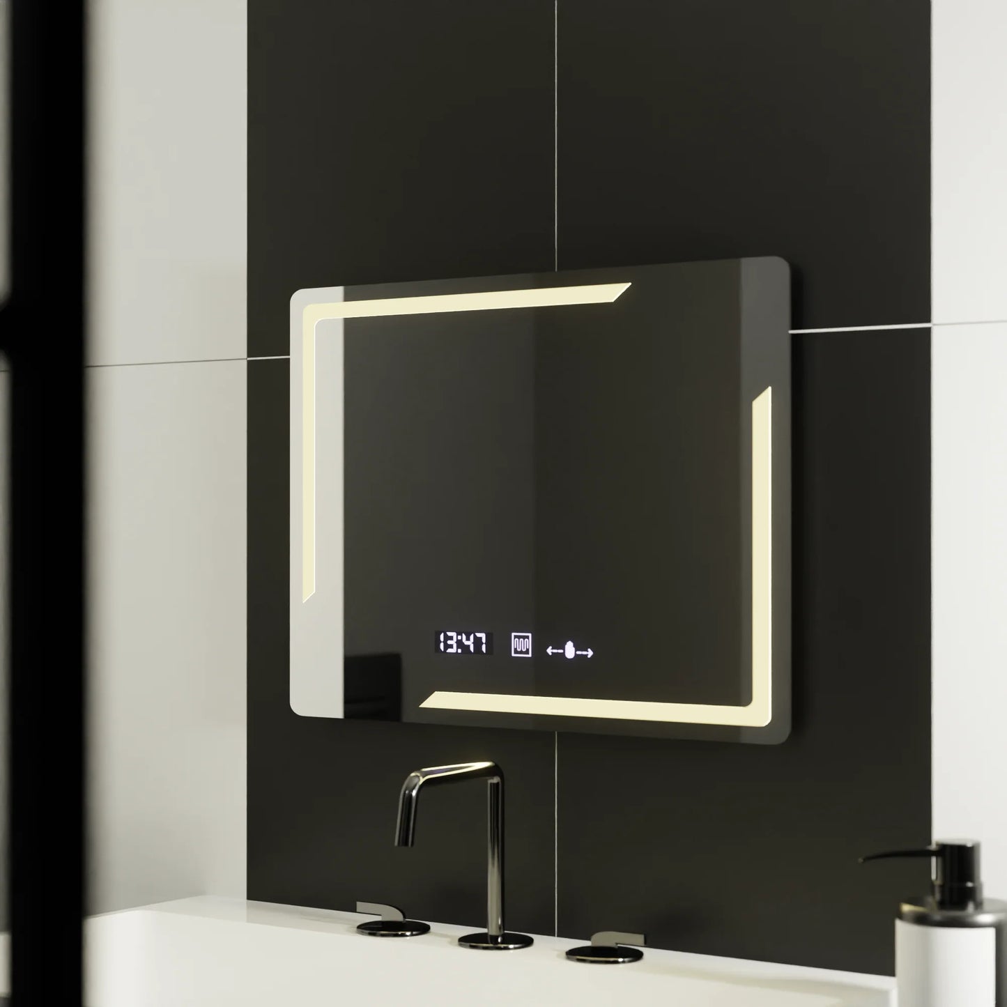 Oglinda LED Rectangulara, 80x60cm, Rayonnement MotionGlow Marcello, Sistem Dezaburire, Ceas & Termometru, Dimabila
