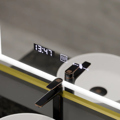 Oglinda LED Rectangulara 75x90 Verite Royale Gold MotionGlow Marcello, Sistem Dezaburire, Termometru si Ceas, Dimabila