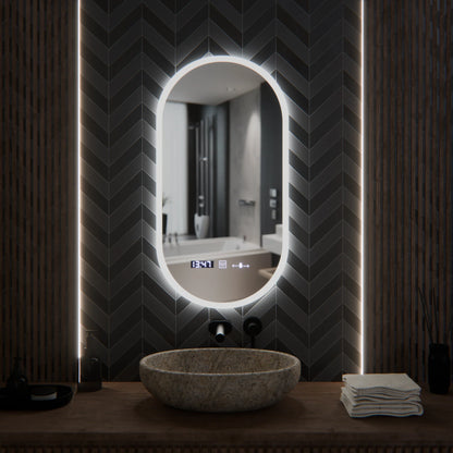 Oglinda LED Ovala, 50x100cm, Lucia Senzor Marcello, Sistem Dezaburire, Ceas & Termometru, Dimabila