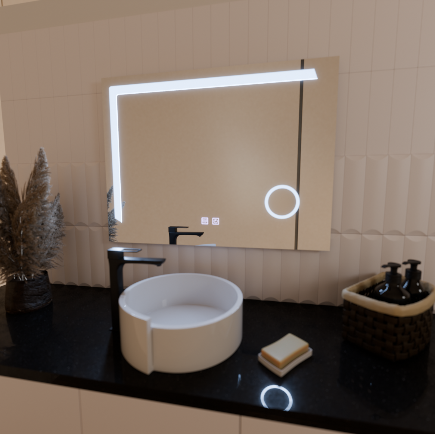 Oglinda LED Rectangulara, 80x60cm, Linea Touch, Sistem Dezaburire, Dimabila – oglindă LED, 80x60 cm, 60 cm – RegalStore,