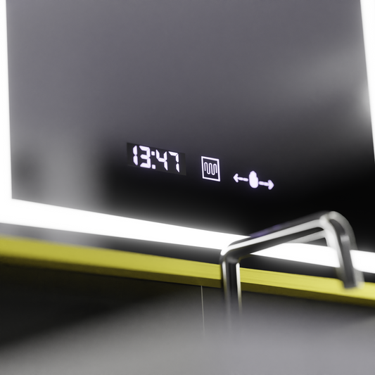 Oglinda LED Rectangulara 50x70 Verite Royale Gold Motion Glow Marcello, Sistem Dezaburire, Termometru & Ceas, Dimabila