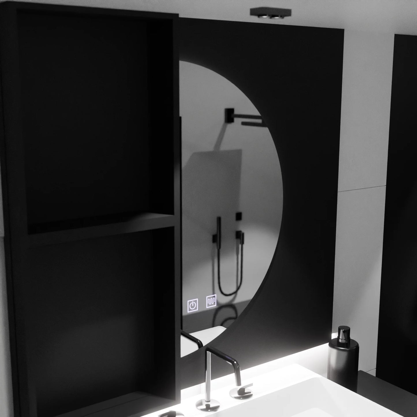 Oglinda LED Semiluna 50x100cm, Arcuat Touch, Sistem Dezaburire, Dimabila
