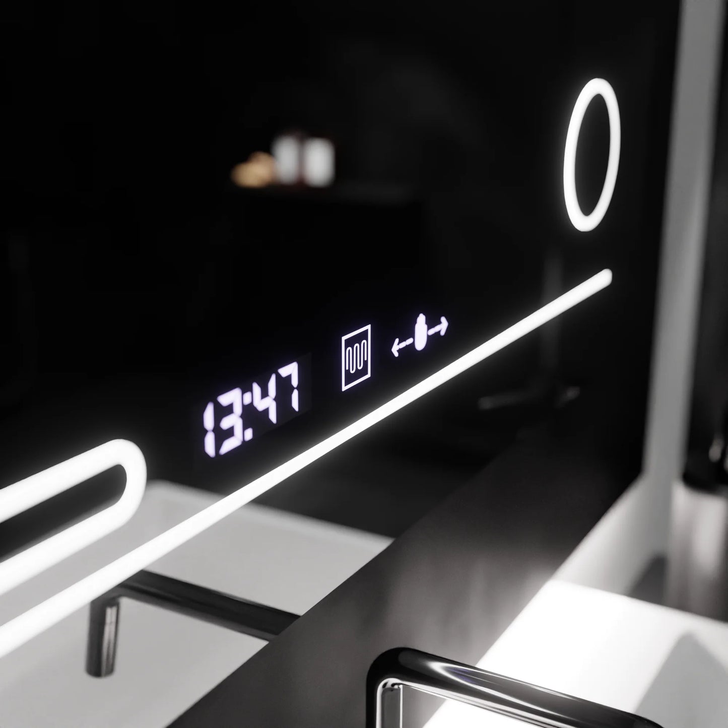 Oglinda LED Rectangulara, 80x60cm, Harmonie MotionGlow Marcello, Sistem Dezaburire, Termometru si Ceas, Lupa Cosmetica, Dimabila