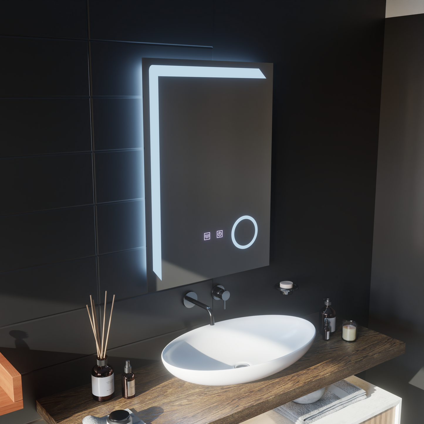 Oglinda LED Touch Monfrer Sistem Dezaburire, 50x70 cm Lupa Cosmetica