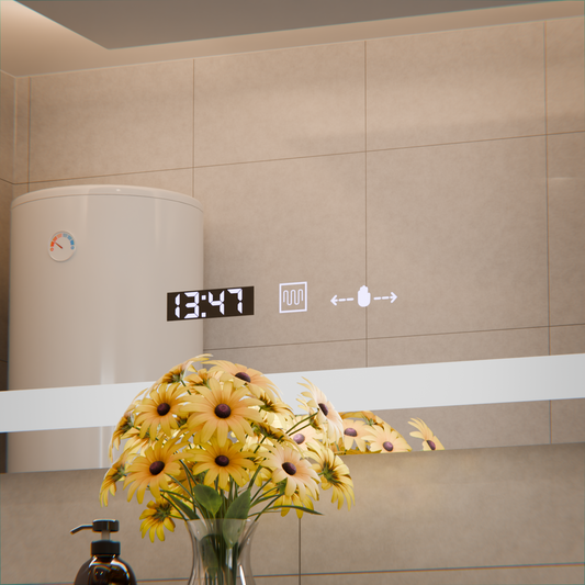 Oglinda LED Rectangulara 80x60cm Verite MotionGlow Marcello, Sistem Dezaburire, Termometru si Ceas, Dimabila