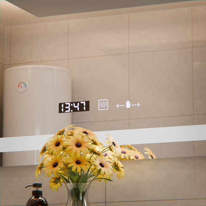 Oglinda LED Rectangulara 80x60cm Verite MotionGlow Marcello, Sistem Dezaburire, Termometru si Ceas, Dimabila