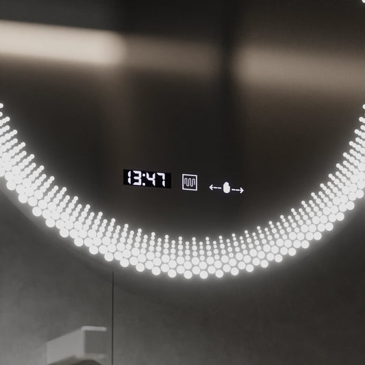Oglinda LED Rotunda W47/60X60, 60cm, MotionGlow Marcello, Sistem Dezaburire, Ceas & Termometru, Dimabila
