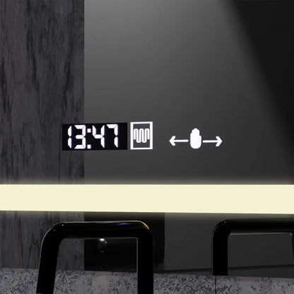 Oglinda LED Rectangulara 80x60 Definition MotionGlow Marcello, Lupa Cosmetica, Sistem Dezaburire, Termometru si Ceas, Dimabila