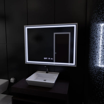 Oglinda LED Rectangulara 80x60 Verite Imperial Silver Motion Glow Marcello, Sistem Dezaburire, Termometru si Ceas, Dimabila