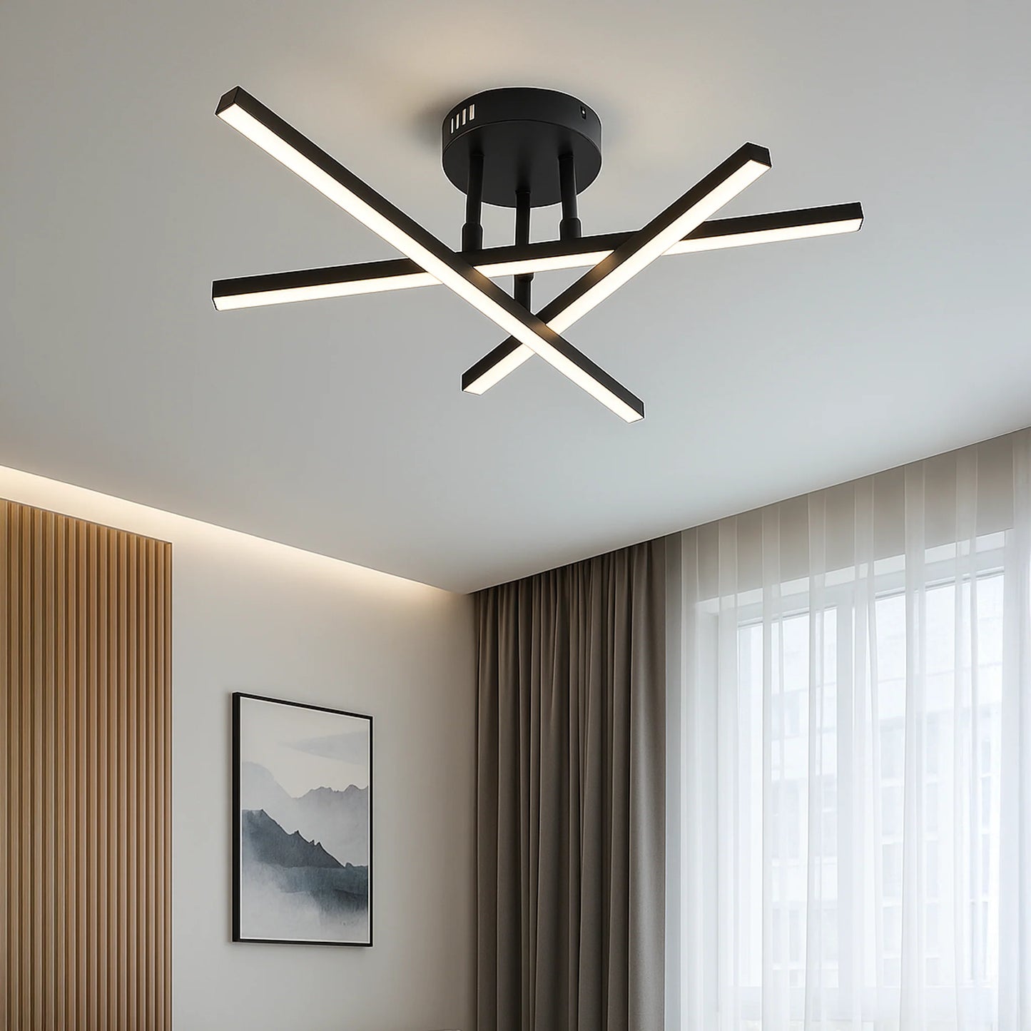 Lustra LED cu telecomanda 40W, 3 Elemente, Liniara, lumina Rece/Calda/Neutra, Dimabila, Negru