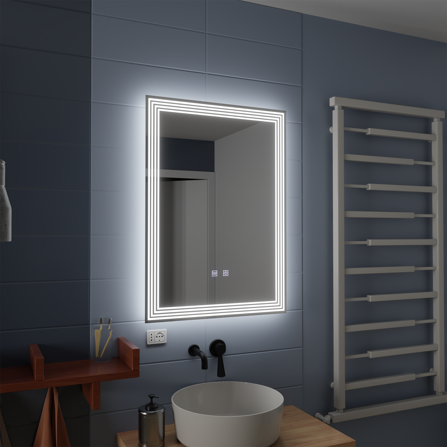 Oglinda LED Rectangulara, Dezaburire, 60x80cm, ADIS Basic Touch – oglindă LED, 60x80 cm, 80 cm – RegalStore, iluminat in