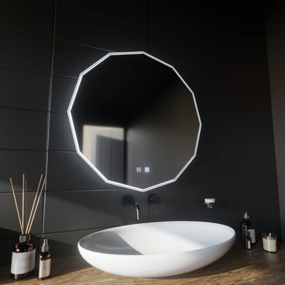 Oglinda LED Rotunda, 60cm, VIVO Touch, Sistem Dezaburire, Dimabila