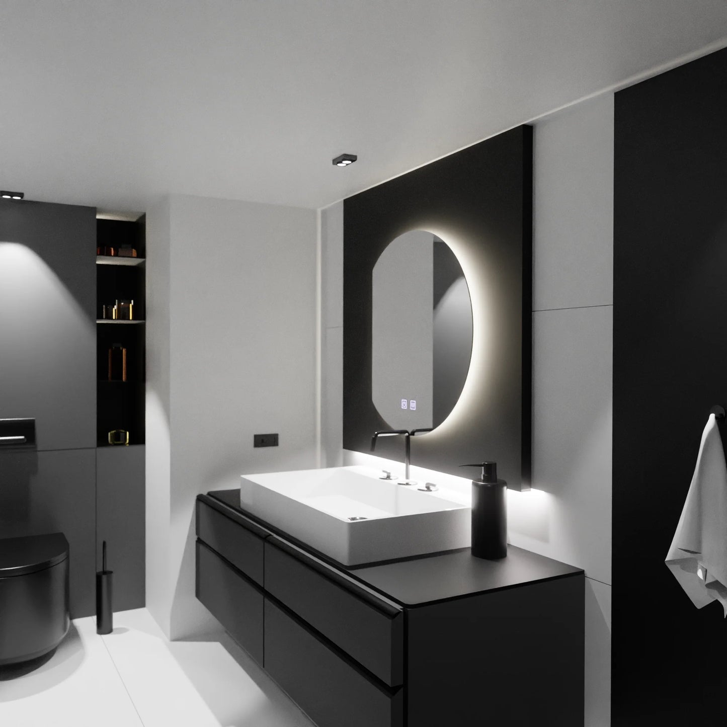 Oglinda LED Semiluna 54x60, Arcana Touch, Sistem Dezaburire, Dimabila