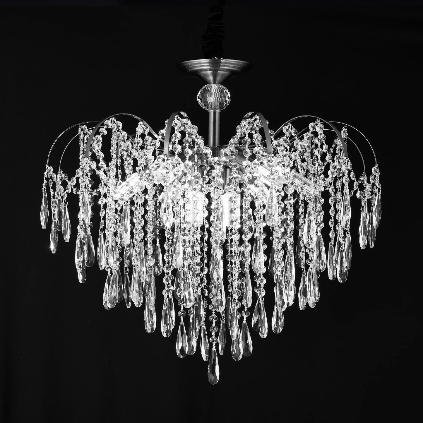 Candelabru Cristal CC9324/5CH, 5x E14, Diametru 49cm, Crom