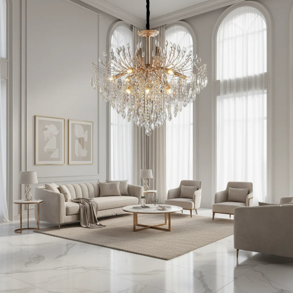 Candelabru Cristal PALERMO Regalis, 12x E14, Diametru 80cm, Auriu