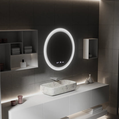 Oglinda LED Rotunda W47/60X60, 60cm, MotionGlow Marcello, Sistem Dezaburire, Ceas & Termometru, Dimabila