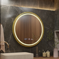 Oglinda LED Rotunda, 70cm, Celeste Royale Gold MotionGlow Marcello, Sistem Dezaburire, Ceas & Termometru, Dimabila