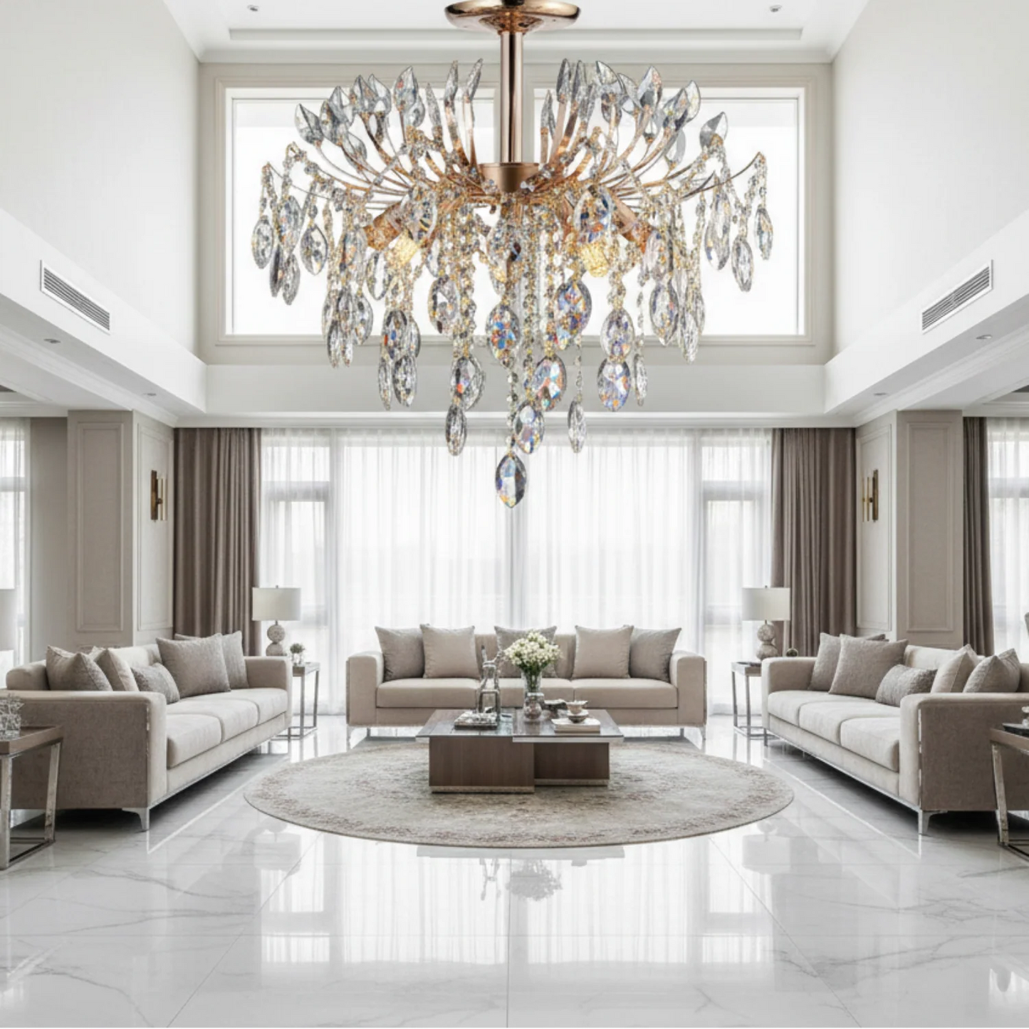 Candelabru Cristal PALERMO Eleganza 5xE14, Diametru 50cm, Auriu