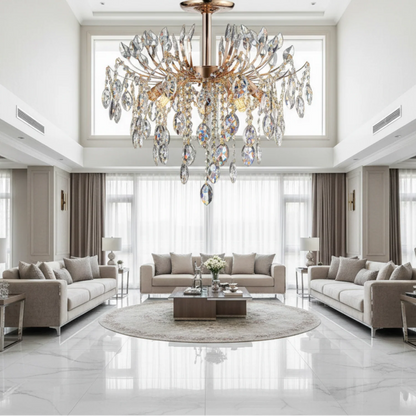 Candelabru Cristal PALERMO Eleganza 5xE14, Diametru 50cm, Auriu