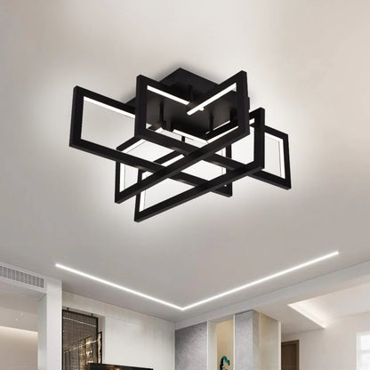 Lustra LED cu telecomanda 98W, 4 Elemente, lumina Rece/Calda/Neutra, Dimabila, Negru