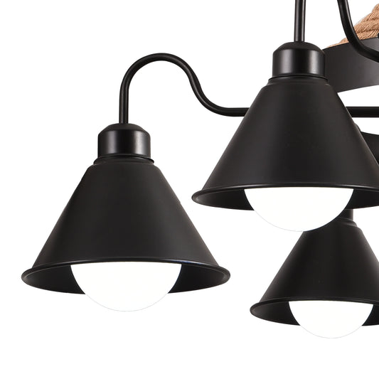 Lustra Vintage cu Franghie LV584/6BK, 6xE27 Lemn Inchis