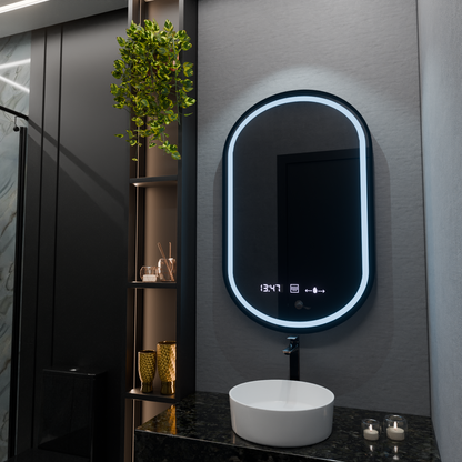 Oglinda LED Ovala, 50x80cm, Alessia MotionGlow Marcello, Sistem Dezaburire, Ceas & Termometru, Dimabila
