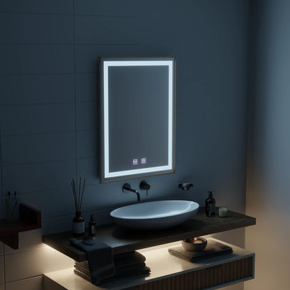 Oglinda LED Touch Kariri, 60x80 cm, functie Dezaburire, Rama Gold Rose Brushed