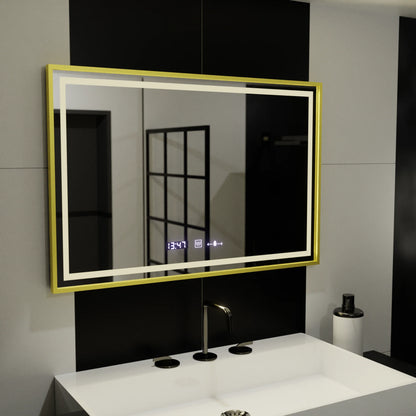 Oglinda LED Rectangulara 120x80 Verite Royale Gold MotionGlow Marcello, Sistem Dezaburire, Termometru si Ceas, Dimabila