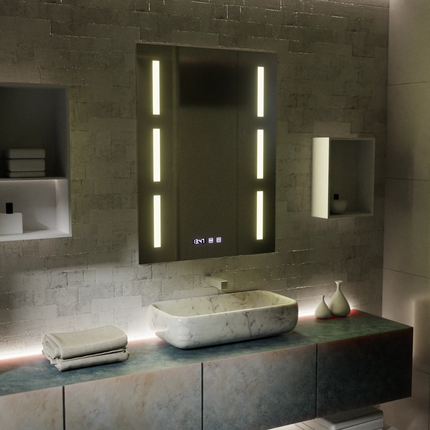 Oglinda LED Touch Erich S86/60X80 Sistem Dezaburire, Ceas si Temperatura 60x80 cm