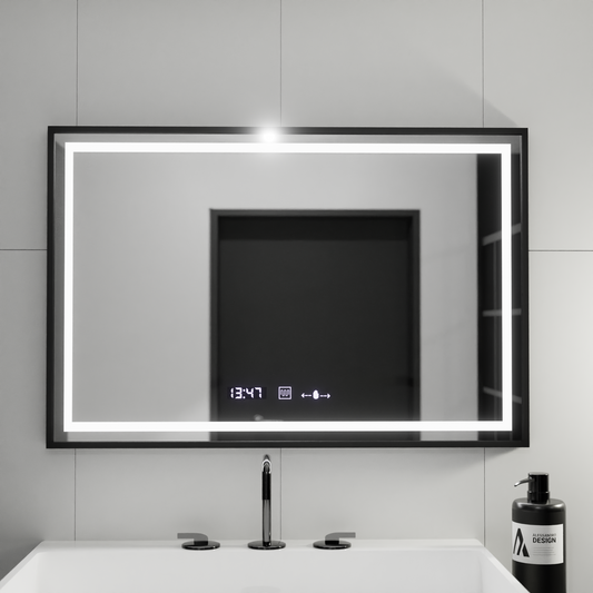 Oglinda LED Rectangulara 100x80 Verite Majeste Noir MotionGlow Marcello, Sistem Dezaburire, Termometru si Ceas, Dimabila