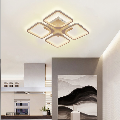 Lustra LED cu Telecomanda, ZOE, 4 Patrate, 52W, Lumina Rece/Calda/Neutra, Dimabila, Alb