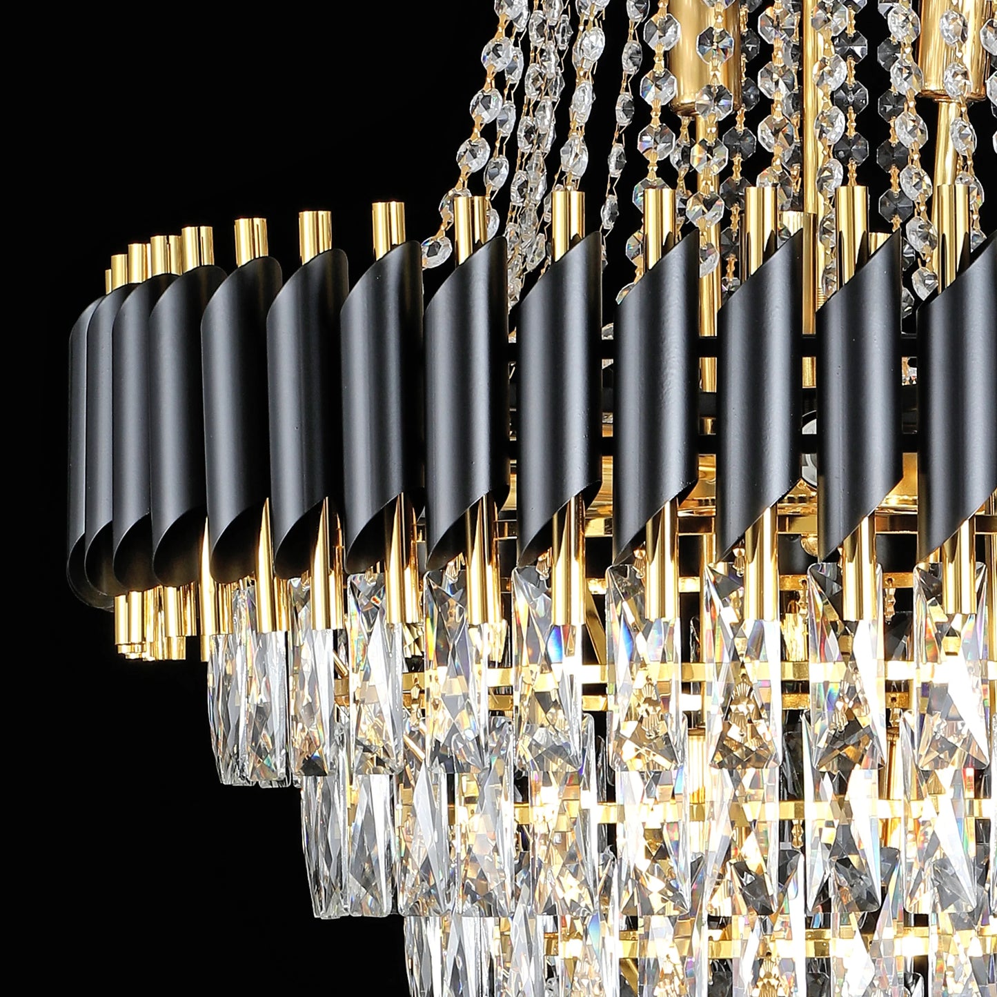 Candelabru Cristal VERSAILLES Grande Supremo 14xE14, Diametru 60cm x Inaltime 90cm, Auriu Lucios si Negru, Inaltime Reglabila