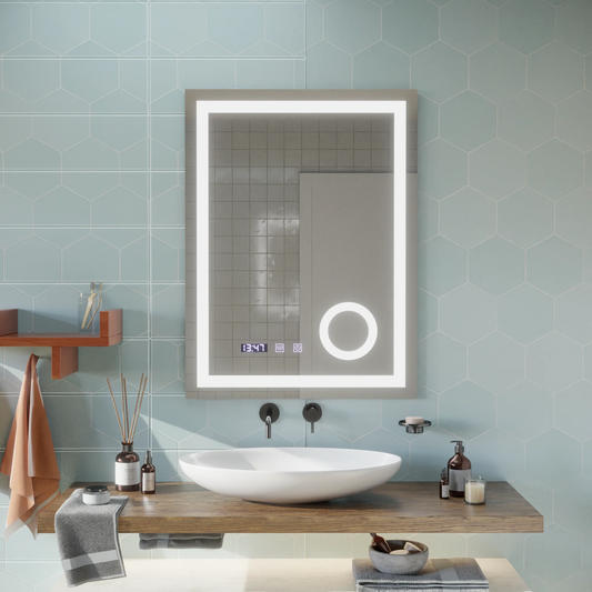 Oglinda LED Touch NIVERA Sistem Dezaburire, Ceas si Temperatura 60x80 cm Lupa Cosmetica