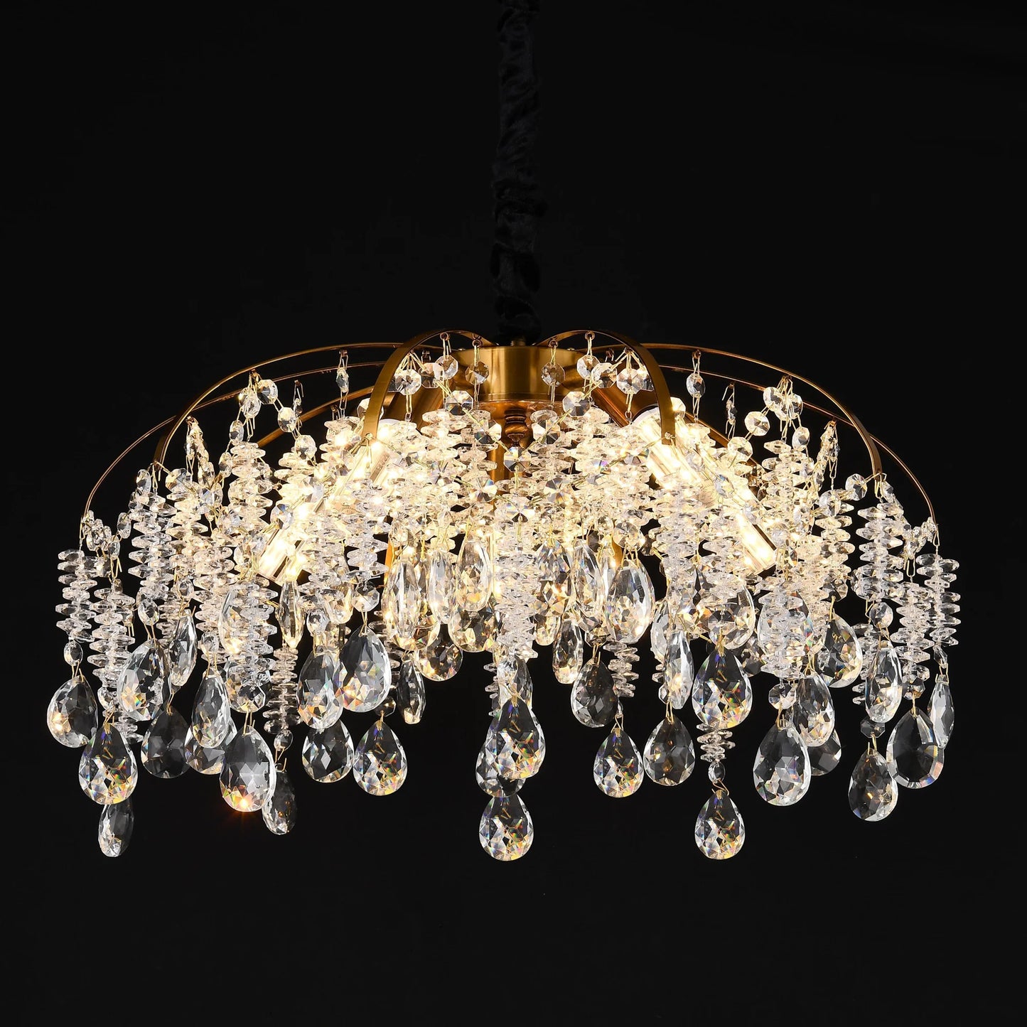 Candelabru Cristal CC9321/5FGD, 5x E14, Diametru 49cm, Auriu