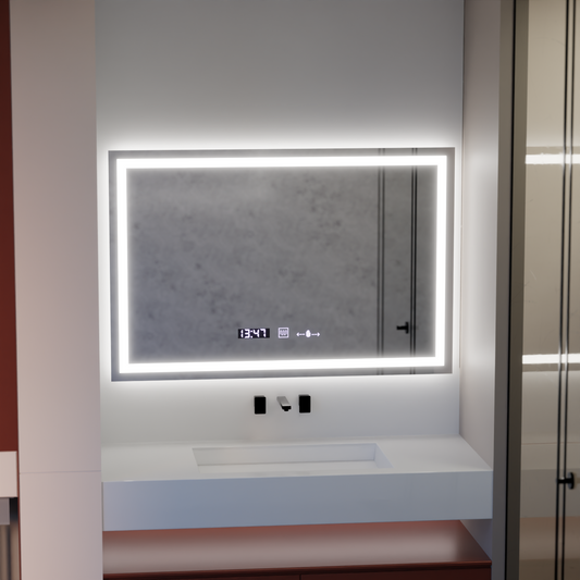 Oglinda LED Rectangulara 120x80cm Verite MotionGlow Marcello, Sistem Dezaburire, Termometru si Ceas, Dimabila