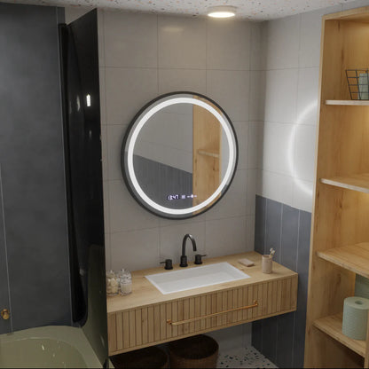 Oglinda LED Rotunda 80 Celeste Majeste Noir MotionGlow Marcello, Sistem Dezaburire, Termometru si Ceas, Dimabila