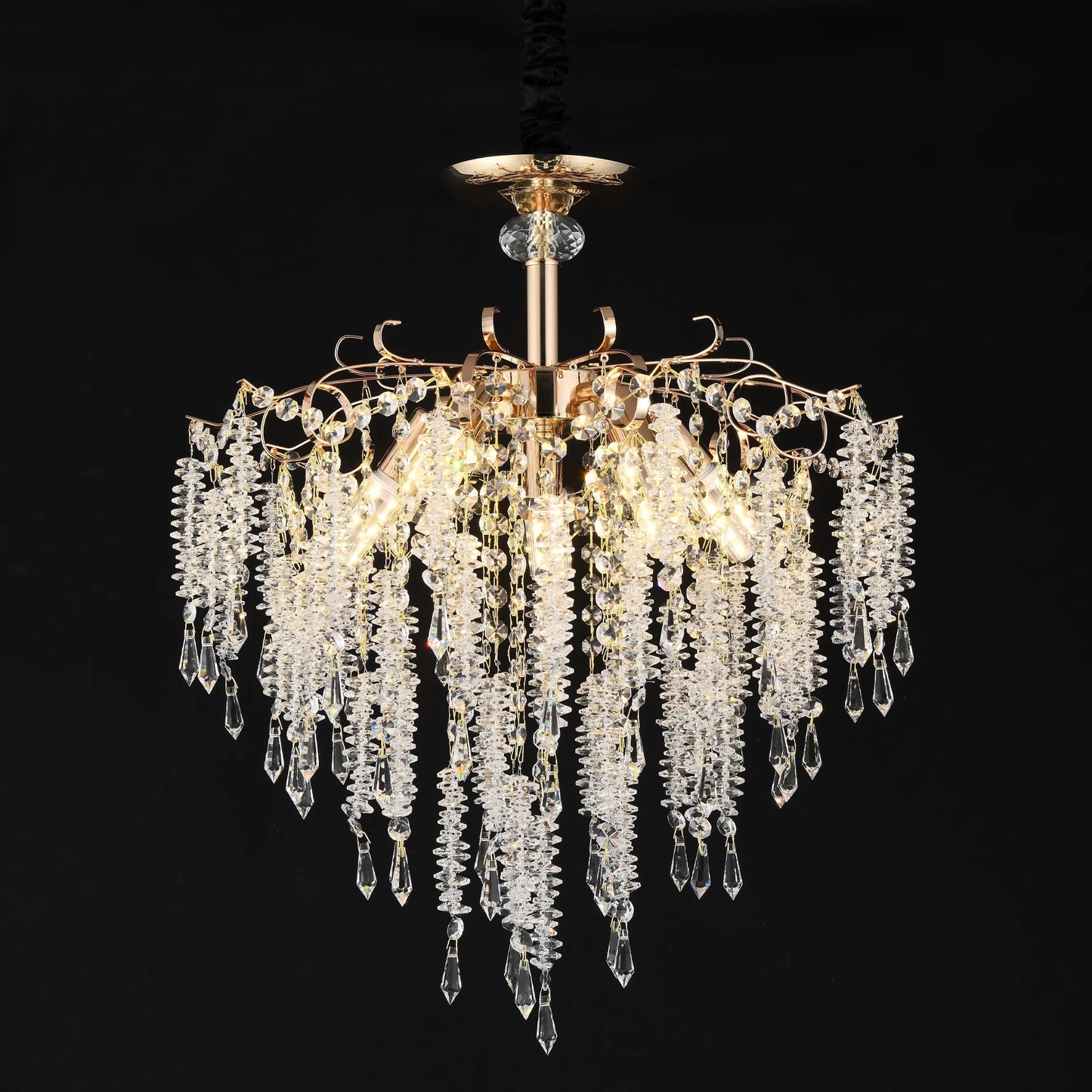 Candelabru Cristal CC9323/5FGD, 5x E14, Diametru 49cm, Auriu