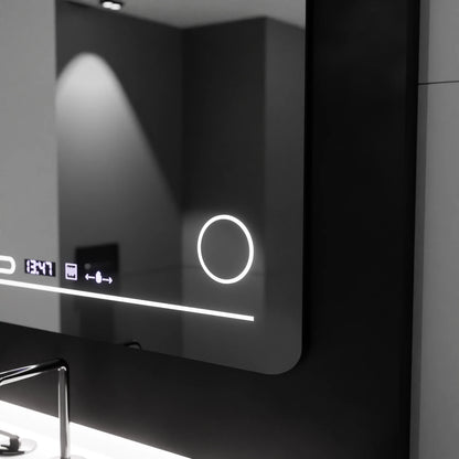 Oglinda LED Rectangulara, 80x60cm, Harmonie MotionGlow Marcello, Sistem Dezaburire, Termometru si Ceas, Lupa Cosmetica, Dimabila